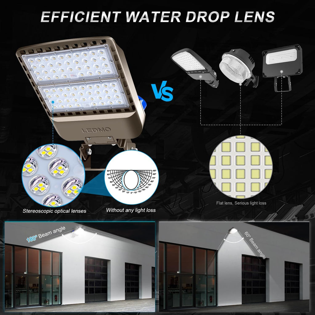 ledmo LED Parking Lot Lights 200W LED Flood Light Outdoor 28000LM 5000K Exterior Trunnion Mount Dusk to Dawn Area Commercial Street Wall Mount IP65 3 Pack Stadium Shop Barn Garage