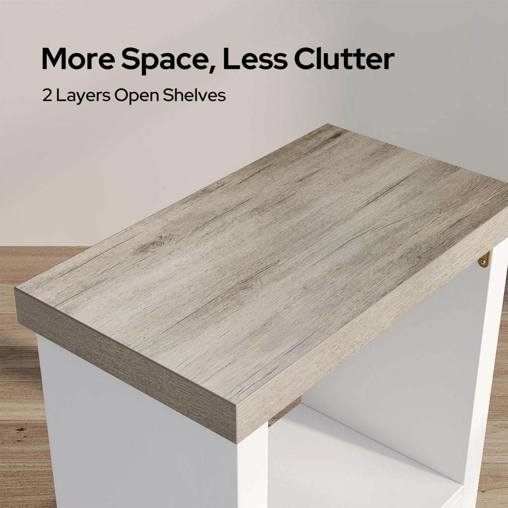End Tables Set of 2 for Living Room, Narrow Side Tables with Storage Shelves, Square End Table for Bedroom, Slim Nightstand, Skinny Rectangle Accent Table, Farmhouse Bedside Table, White + Gray