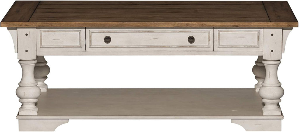Liberty Furniture Morgan Creek Living Room 3 Piece Living Room Table Set with Cocktail Table, 2 End Tables - Antique White, Wood Plank Tobacco Accents