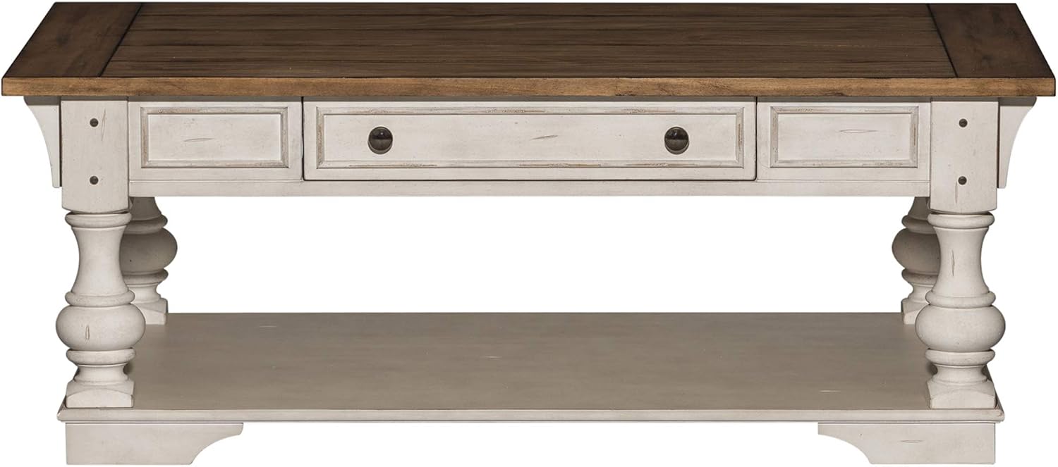 Liberty Furniture Morgan Creek Living Room 3 Piece Living Room Table Set with Cocktail Table, 2 End Tables - Antique White, Wood Plank Tobacco Accents