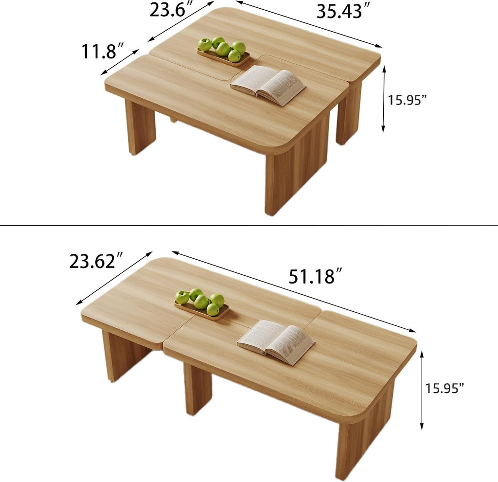Modular Modern Coffee Table for Living Room, Free Adjustable Shape, Minimalist Square Living Room Tea Table, Light Wood Nesting Table Set of 2