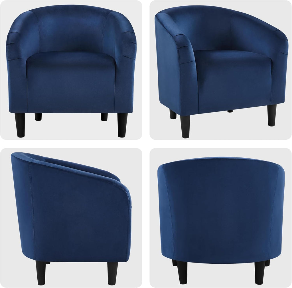 Yaheetech Velvet Accent Chair Set of 2, Barrel Chair for Living Room, Modern Club Chair with Soft Padded Seat and Sturdy Legs for Bedroom Waiting Room Office Reception Room, Navy Blue