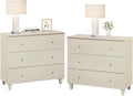 WAMPAT Large Nightstand with 3 Drawers for Bedroom Set of 2, Modern Wood Bedside Chest Dressers, Wide Night Stands Sofa Side End Tables for Living Room, Beige Linen Textured Printed, 35 Inches