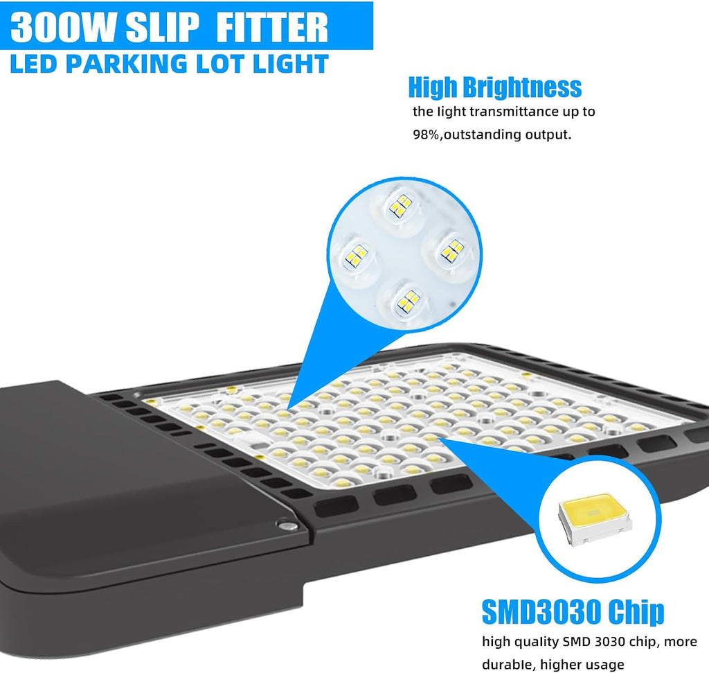 2 Pack 300W LED Parking Lot Outdoor Lights, 5000K 39000LM Outdoor Dusk to Dawn Commercial Area Pole Lighting with Slip Fitter Mount, IP65 Waterproof LED Flood Light for Yard Driveway, ETL Listed
