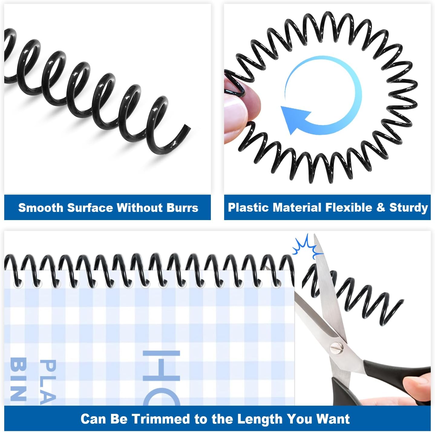 HOUYEE Spiral Coil Binding Machine with 100 Pack 3/8'(10mm) Binding Coils & Plier,and 100 Pack Plastic Spiral Binding Coils,6mm (1/4'),30 Sheets Capacity,4:1 Pitch, 48 Loops, for Letter Size (Black)
