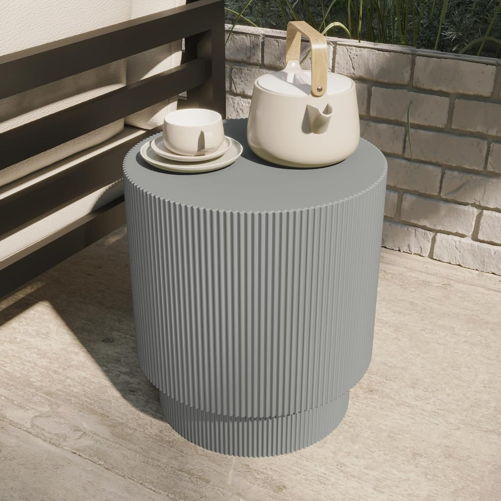 LeisureMod Eden Modern Side End Table – Indoor and Outdoor Accent Table for Living Room, Bedroom, Patio, Balcony, Porch, Garden, Small Spaces in Light Grey