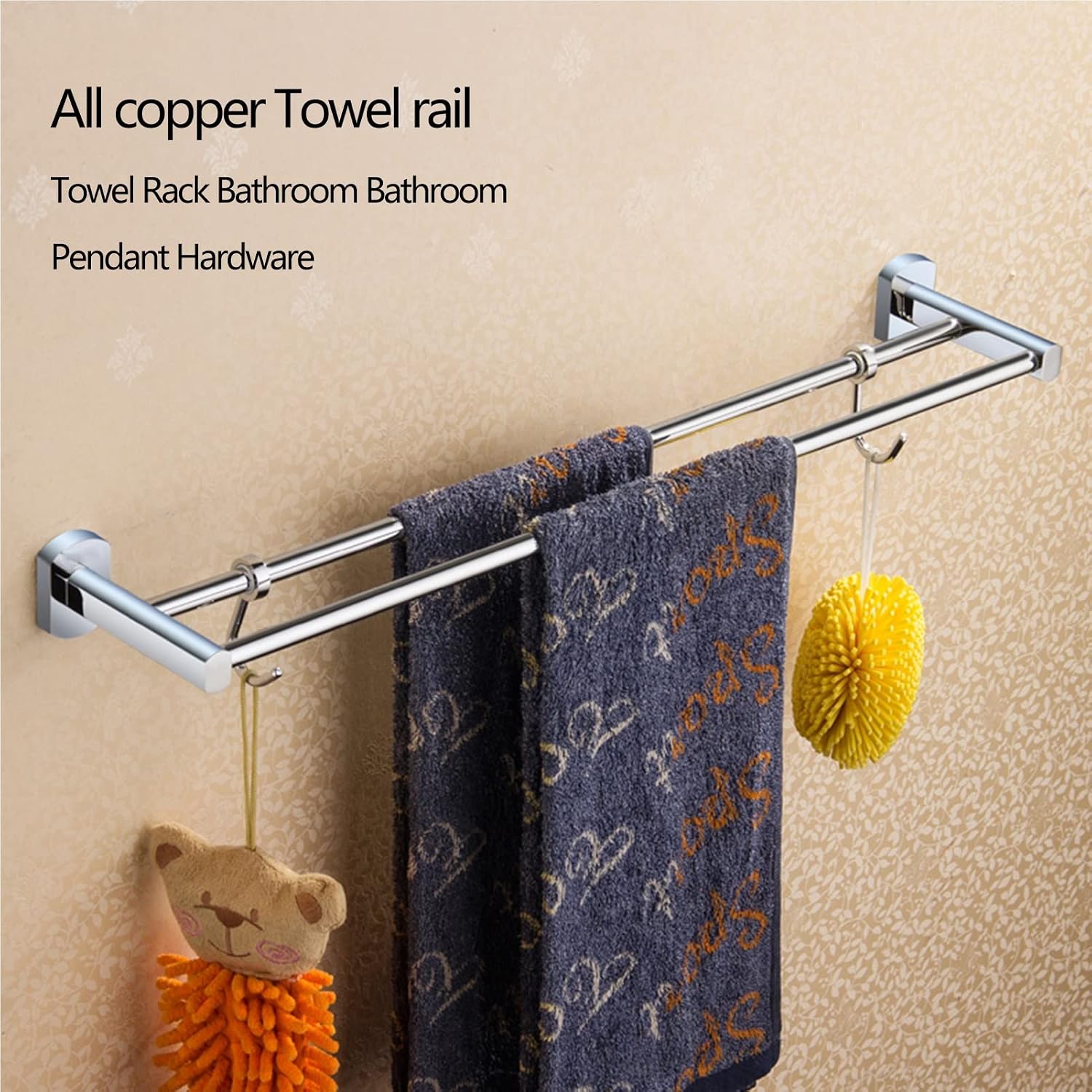 Towel Rail for Bathroom, 2-Tier Bath Towel Rack All Copper Towel Rail with Hooks Wall Mounted Towel Holder Towel Bar Rail for Kitchen Bathroom(Chrome,30cm-100cm)(SZ:70cm) (Color : Multi Colored, Siz