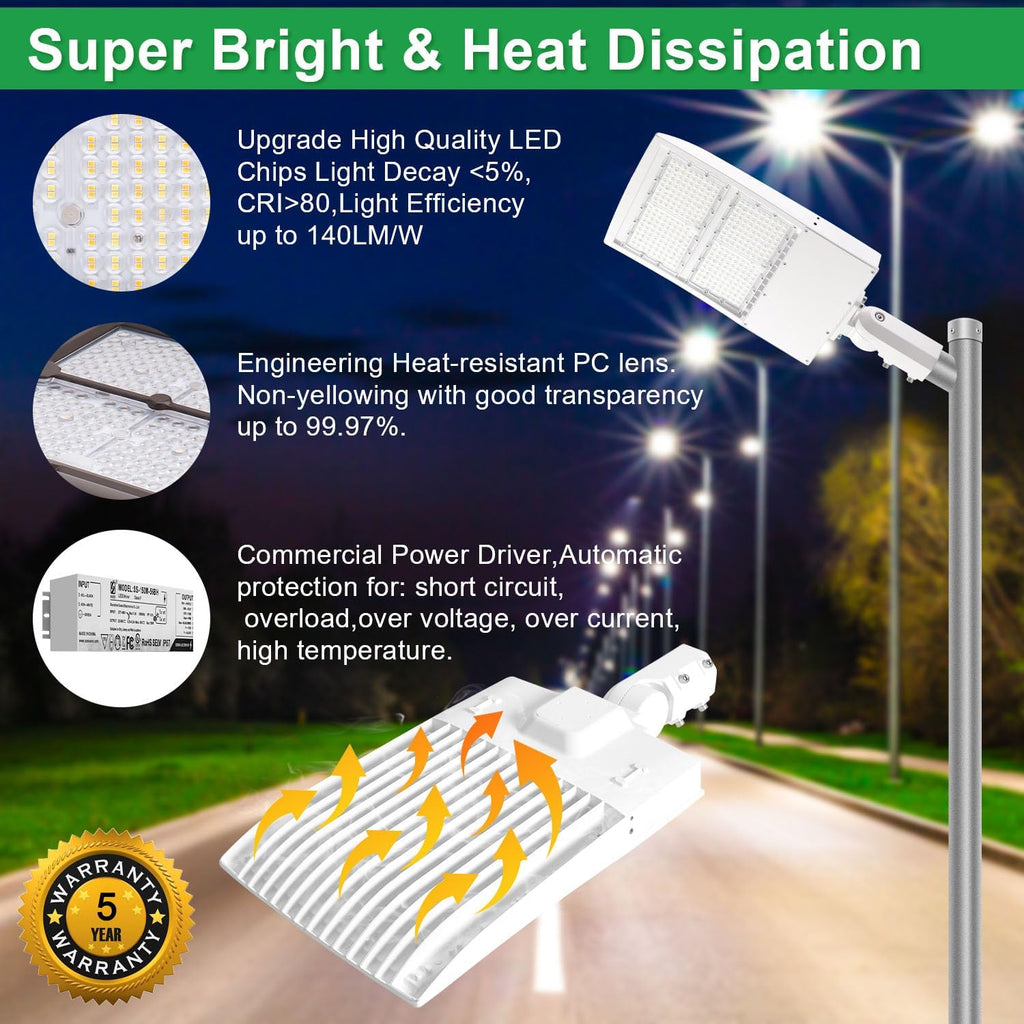 300W LED Parking Lot Light, 5000K 42000LM(140lm/w) LED Shoebox Area Light - Slip Fitter Mount, Dimmable Commercial Street Lighting, IP65 Surge Protection Built-in, AC100-277V