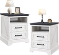 ACCOHOHO 18' Farmhouse Nightstand Set of 2 with Charging Station,End Table with 2 Drawers Storage,Side Table,Bedside Cabinet for Bedroom,Living Room, Antique White