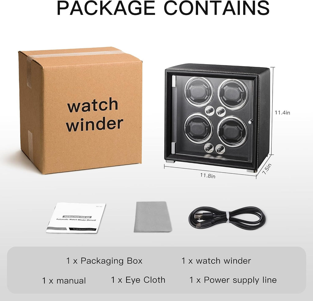 Watch Winder for 2/4/6/9 Automatic Watches, high-end Leather Making, Super Quiet Mabuchi Motor, Two Power Modes, Built-in led Lights