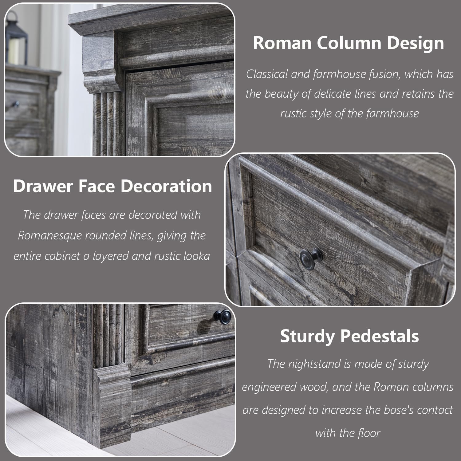 Aitjunz Farmhouse 7 Drawers Dresser for Bedroom, 57' Tall Large Dressers & Chests of Drawers w/Roman Column, Storage Dressers Organizer for Bedroom, Hallway, Living Room, Light Grey