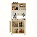 71' Tall Pantry Cabinet with 2 Glass Doors, Freestanding Kitchen Storage Cabinet with Open Storage & Adjustable Shelves, Modern Farmhouse Cupboard Coffee Bar for Dining Room, Living Room, Natural