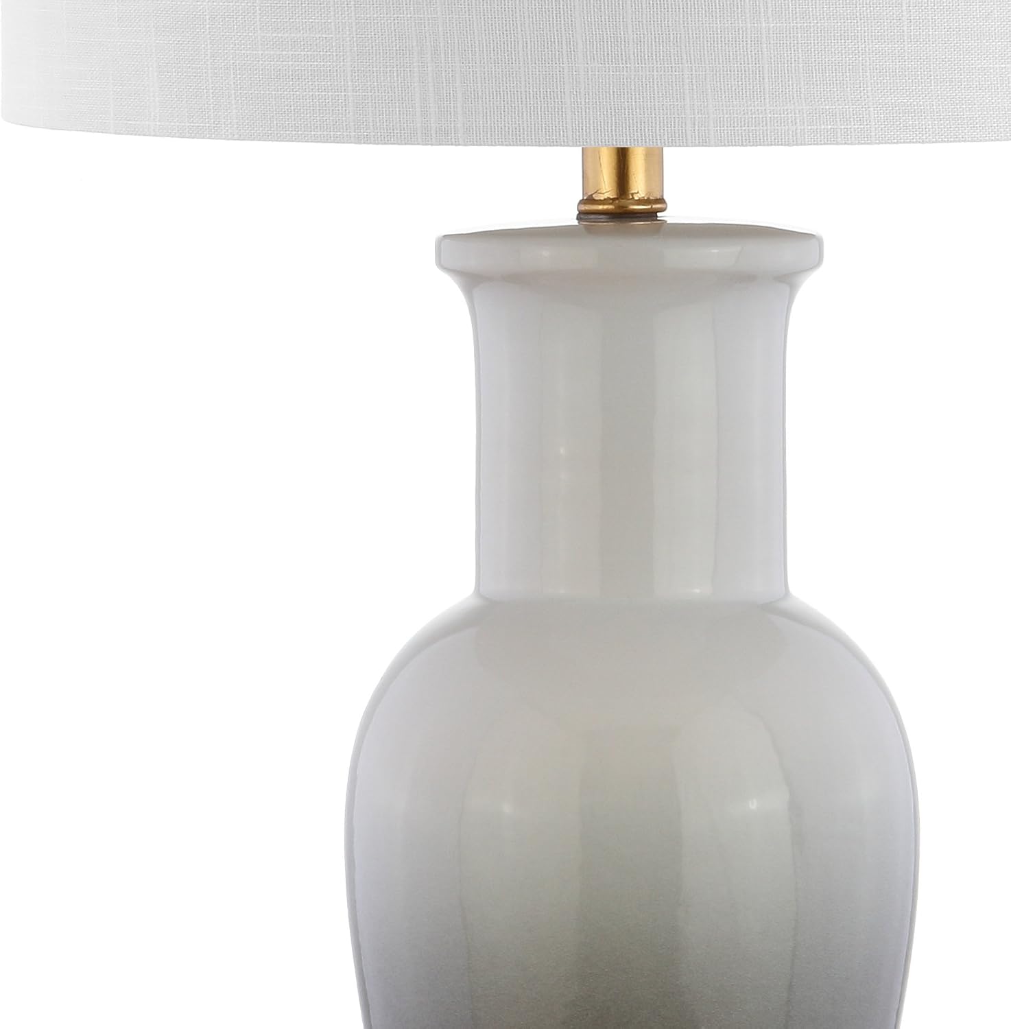 JONATHAN Y 31.5' White/Gray Dip Dye Ceramic Table Lamp for Living Room, Large Bedside Lamp for Bedroom with White Linen Drum Shade, Traditional End Table Light, LED Bulb (JYL3017B)