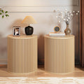 Round Fluted Side Table Set of 2, 15.7' Mid-Century Modern End Table with Storage, Wooden Bedside Table Round Nightstand Small Circle Sofa Accent Table for Living Room, Bedroom (Natural)