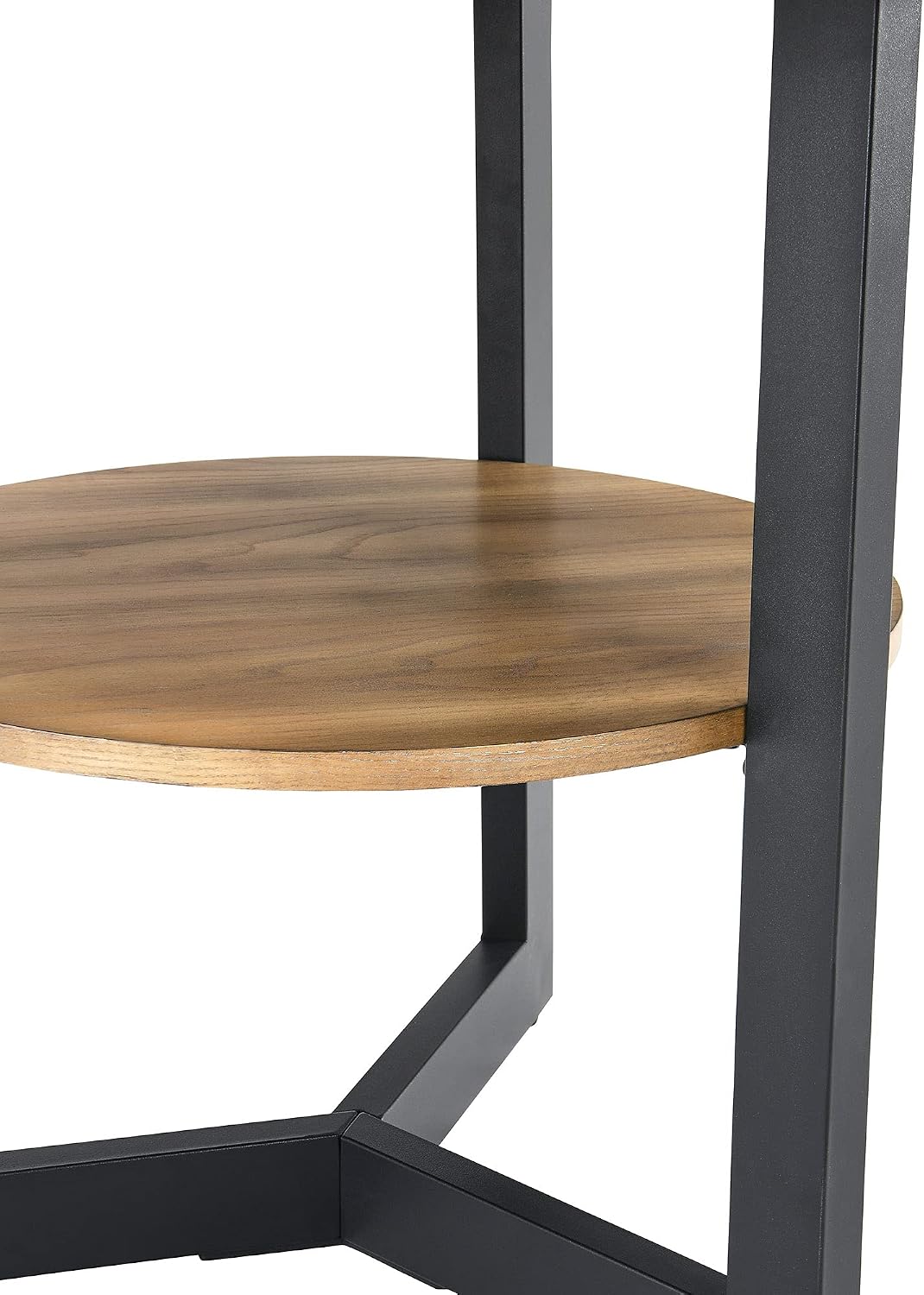 Round Large End Table with 2 tire Storage Shelf, 25.2' Solid Wood Sofa Side Table with Black Metal Frame, Beside Table for Living Room,Small Space Rustic Natural CJZ1338