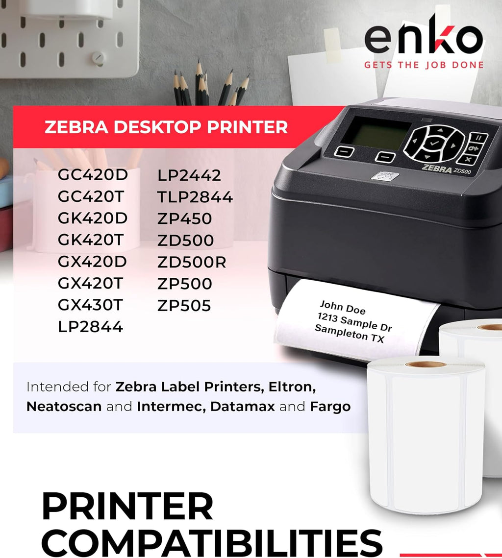 enKo 4' x 2' Labels for Zebra Desktop Printers (24 Rolls | 18,000 Labels) - Direct Thermal Address Mailing Shipping Barcode FBA Stickers FNSKU Label for Zebra and Eltron (Perforated)