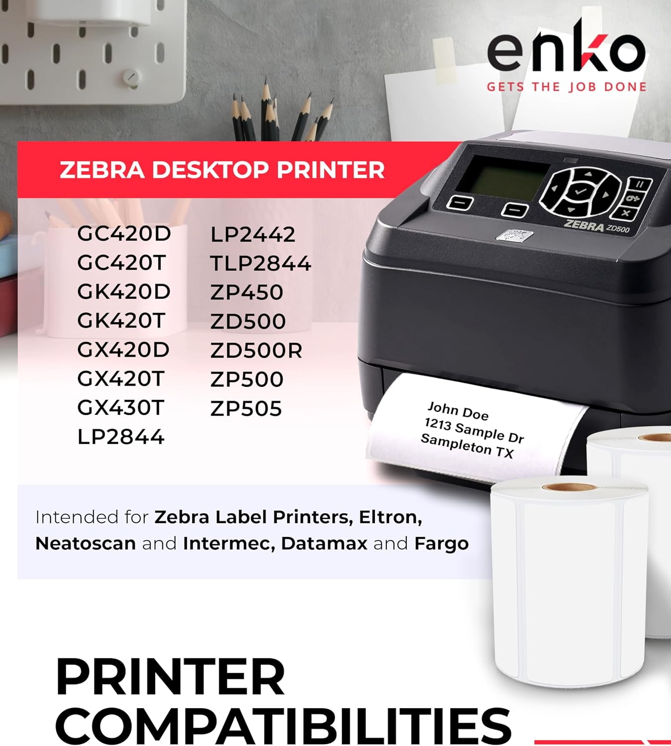 enKo 4' x 2' Labels for Zebra Desktop Printers (24 Rolls | 18,000 Labels) - Direct Thermal Address Mailing Shipping Barcode FBA Stickers FNSKU Label for Zebra and Eltron (Perforated)
