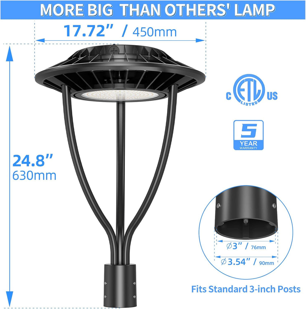 ADUB 2 Pack 60W LED Post Top Lights with Photocell, 8700LM, 60W 48W 36W Adjustable Street Lamp 3 CCT 3000K 4000K 5000K, IP65 Commercial Outdoor Pole Fixture for Parking Lot, AC 120V-277V,ETL Listed