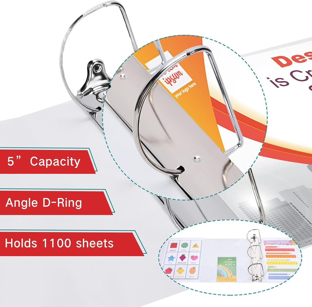 Sinload 8 Pcs 3 Ring Binder 5 Inch Capacity D Ring Binders with Pockets Large 8.5' x 11' Presentation Folder View Binder with Clear Cover for Documents, Files, Projects, White