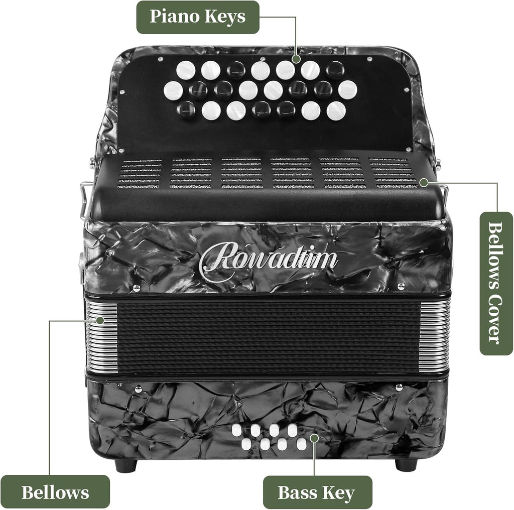 Accordions,22 keys Accordion,8 Bass Student Piano accordions Suitable for beginners and students Lightweight and portable, comes with a backpack and adjustable straps (8 Bass, Gray)