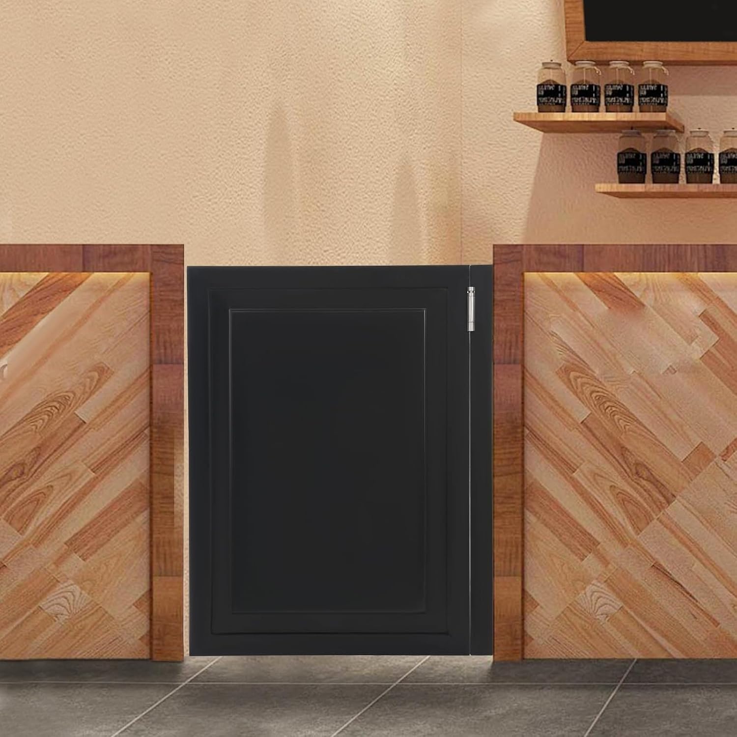 Swinging Doors Cafe Doors with 3 Hinges,Wood Swing Door Interior Saloon Half Partition Door for House Kitchen Shop Entrance Pub Porch(27.6x35.4in-Black)