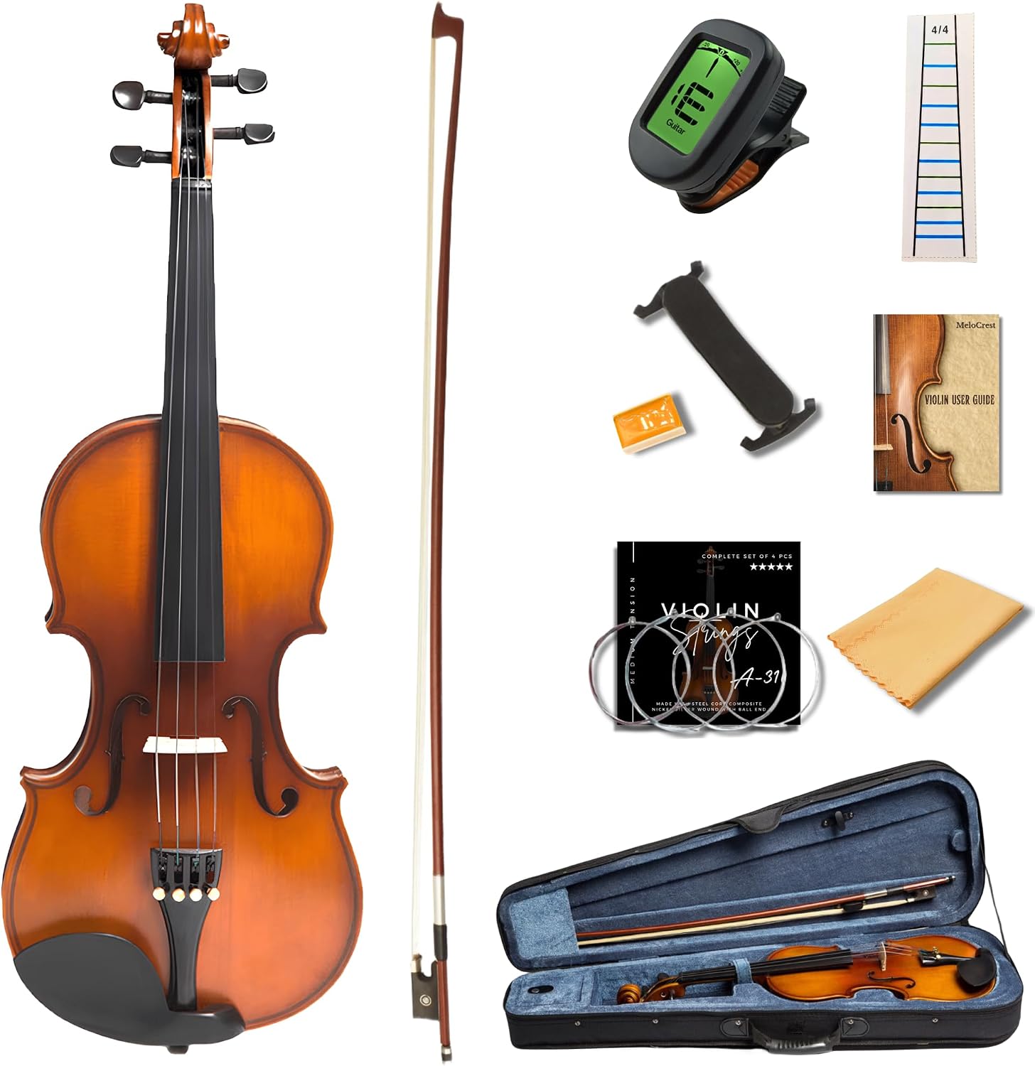 1/2 Size Violin for Kids, Half Size Fiddle - Solid Spruce & Maple with Lightweight Case, Brazilwood Bow, Shoulder Rest, Digital Tuner Beginner Kit