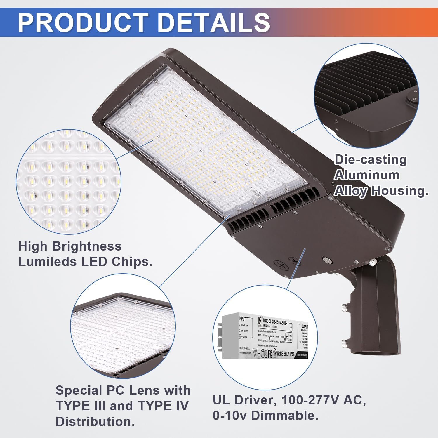 OSTEK 300W LED Parking Lot Light, 42,000LM 5700K Super Bright LED Shoebox Pole Light, 1000W MH Equivalent, Slip Fitter Mount for Commercial Area Lighting, 120-277V AC