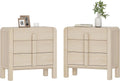 WAMPAT Nightstands Set of 2, Large Nightstands with 3 Drawers, 31.5' Tall Wooden End Tables with Storage, Modern Beige Nightstands Bedside Tables with Curved Design for Bedroom
