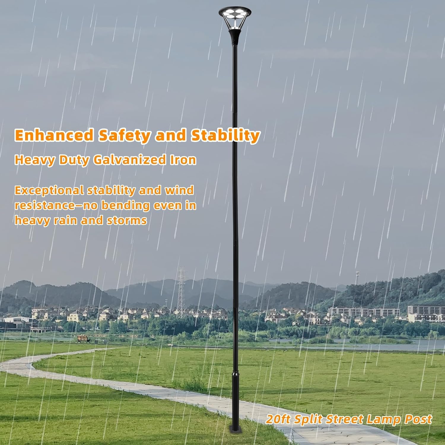 20FT Tall Street Light Pole, Heavy Duty Split Street Lamp Post for Outdoor Street Courtyard Parking Lot Adjustable Height Lighting Post Fixtures with Mounting Ground Cage (20FT 114+76mm)