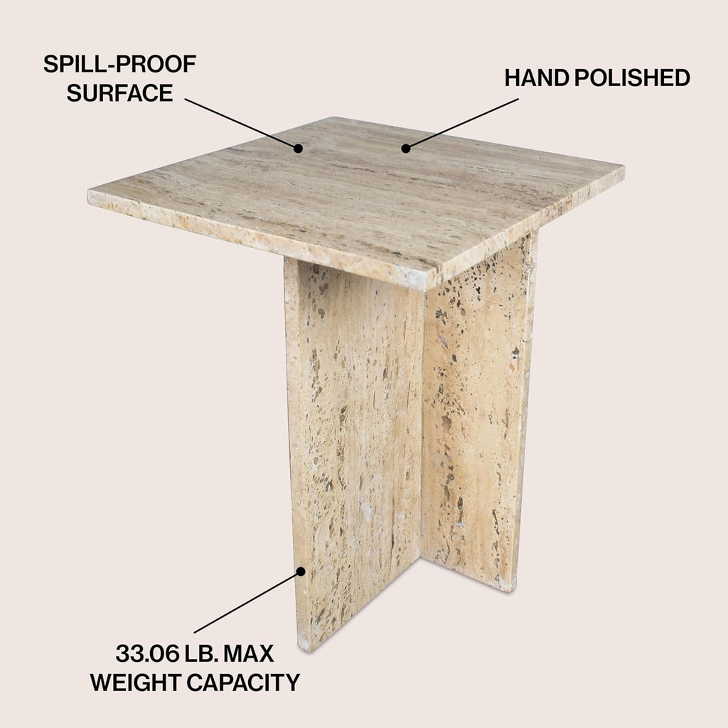 JONATHAN Y MTB1104B Cecil 18.5' Contemporary Natural Marble Handmade T-Shaped End Table, Side Table for Living Room, Bedroom, Bathroom, Travertine
