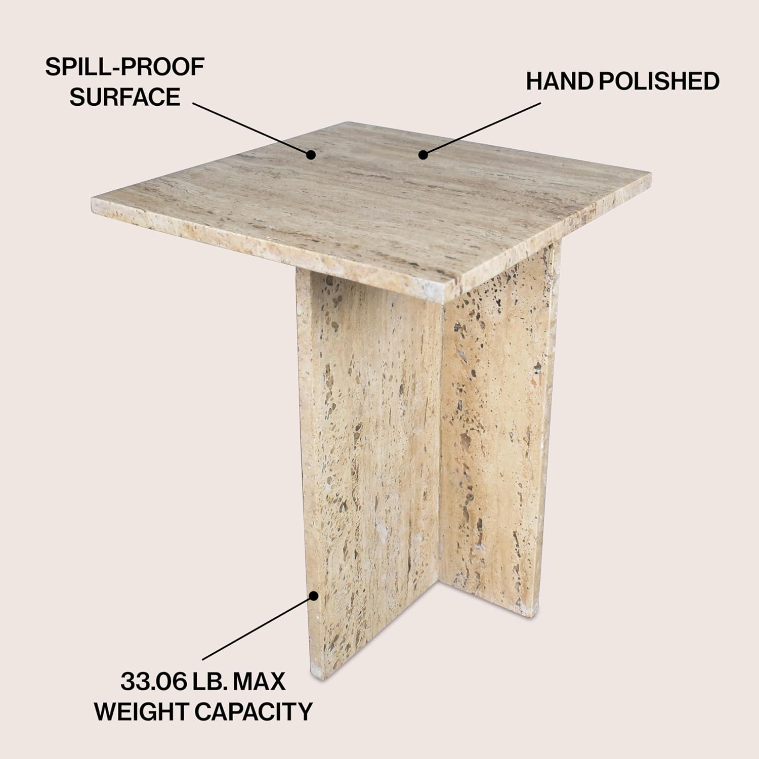 JONATHAN Y MTB1104B Cecil 18.5' Contemporary Natural Marble Handmade T-Shaped End Table, Side Table for Living Room, Bedroom, Bathroom, Travertine