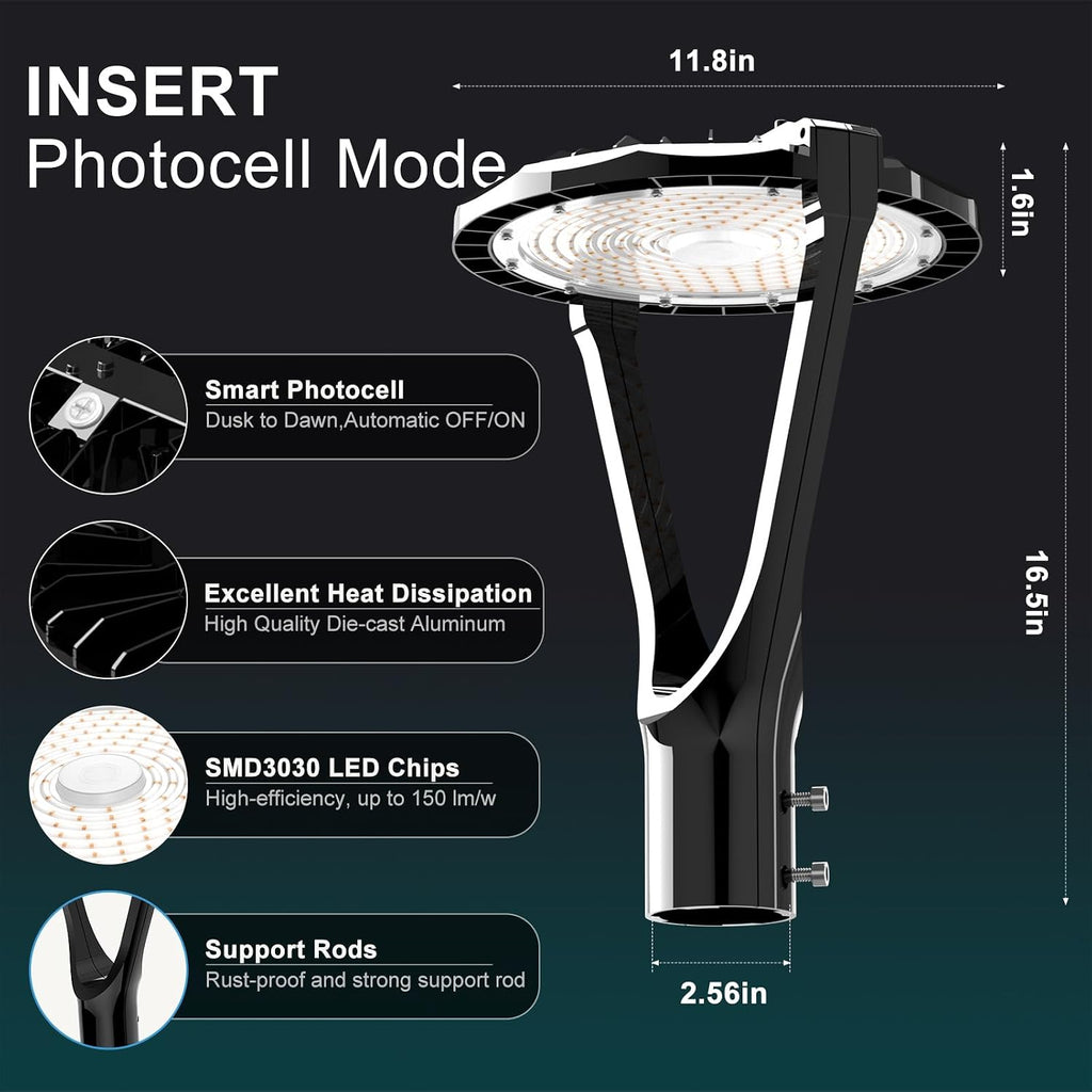 Lightdot LED Post Top Lights 150W Circular Area Light 22500Lm 5000K LED Parking Lot Light with Photocell, Outdoor Pole Lights Fixture for Garden Yard Street Lighting - 6 Pack