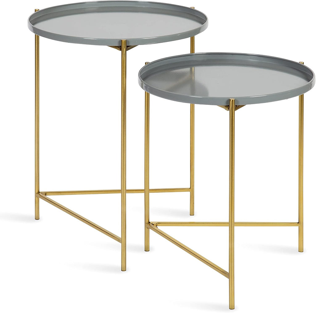 Kate and Laurel Ulani Modern Nesting Side Table, Set of 2, Gray and Gold, Sophisticated Glam End Tables for Storage and Display