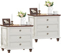 Joaxswe 24' Wide Farmhouse Night Stand Set of 2,Large End Table with 3 Drawers & Metal Handle,White Wood Dresser for Bedroom, Bed Side Table Chest of Drawers Cabinet, Nightstand for Living Room,Closet