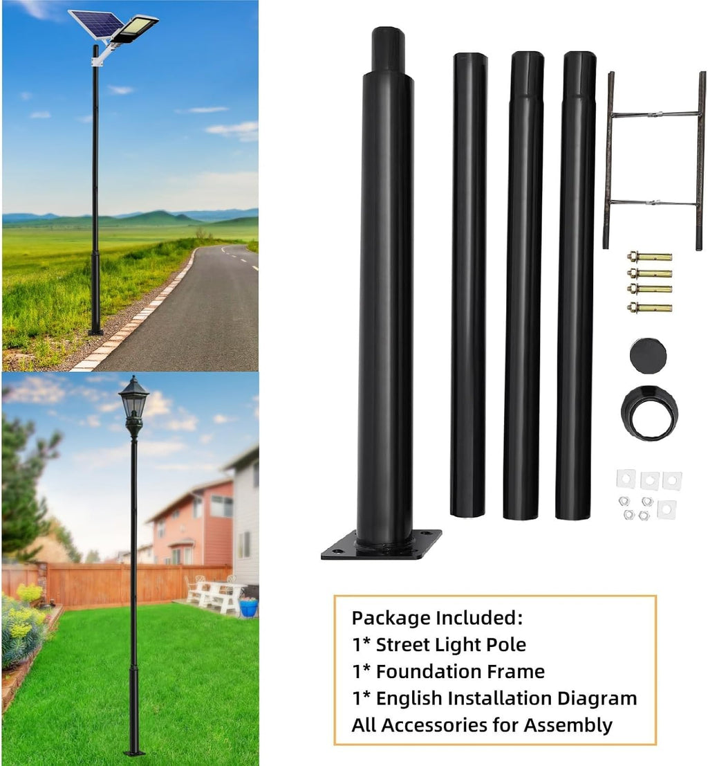 Street Light Pole 13ft Tall, Galvanized Split Street Lamp Post for Outdoor Street Courtyard Parking Lot Lighting Post Fixtures with Mounting Ground Cage (13FT 114+76mm)