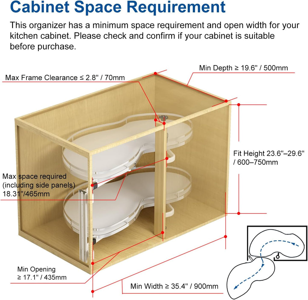 VADANIA Right Swing Pull Out Organizer for 36' Blind Corner Kitchen Cabinet, 2 Tiers Swing Tray, Soft Close, Right Handed Open