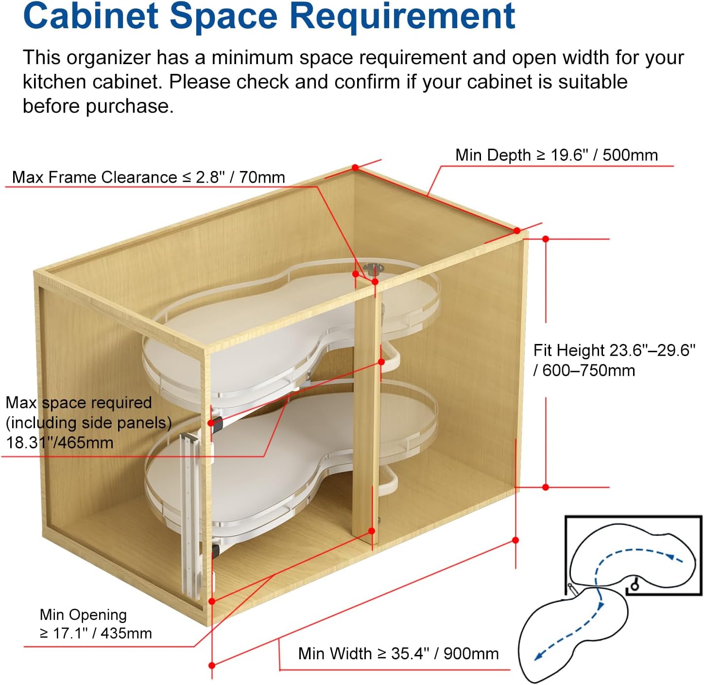 VADANIA Right Swing Pull Out Organizer for 36' Blind Corner Kitchen Cabinet, 2 Tiers Swing Tray, Soft Close, Right Handed Open
