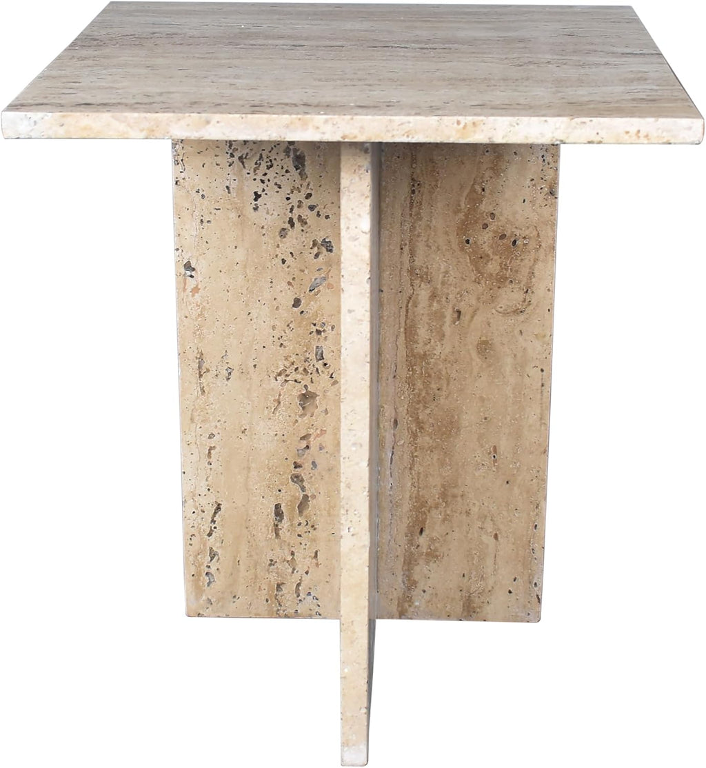 JONATHAN Y MTB1104B Cecil 18.5' Contemporary Natural Marble Handmade T-Shaped End Table, Side Table for Living Room, Bedroom, Bathroom, Travertine