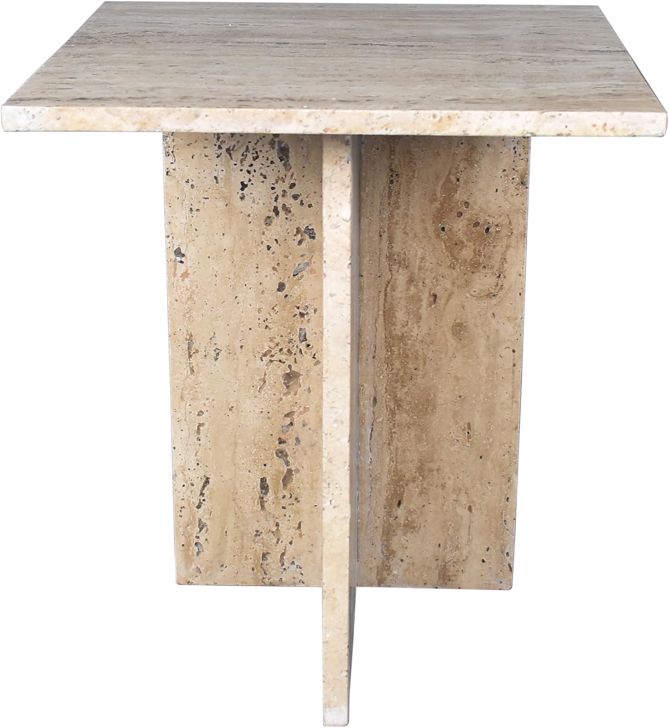 JONATHAN Y MTB1104B Cecil 18.5' Contemporary Natural Marble Handmade T-Shaped End Table, Side Table for Living Room, Bedroom, Bathroom, Travertine