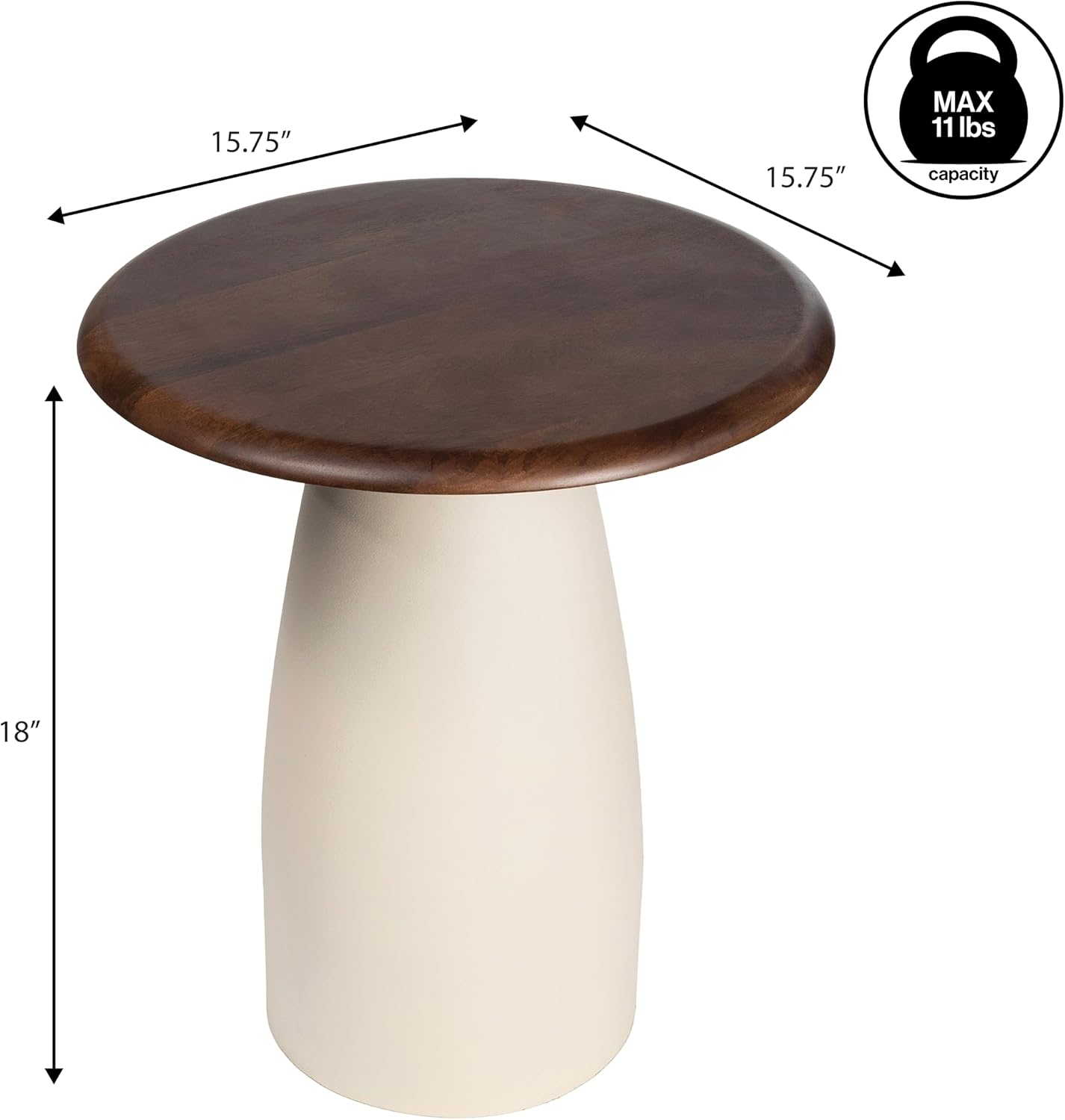 JONATHAN Y END5001B Skye 18' Modern Rustic Round Wood/Metal Accent Table, Side Table, End Table for Living Room, Bedroom, Walnut Wood/Warm Ivory