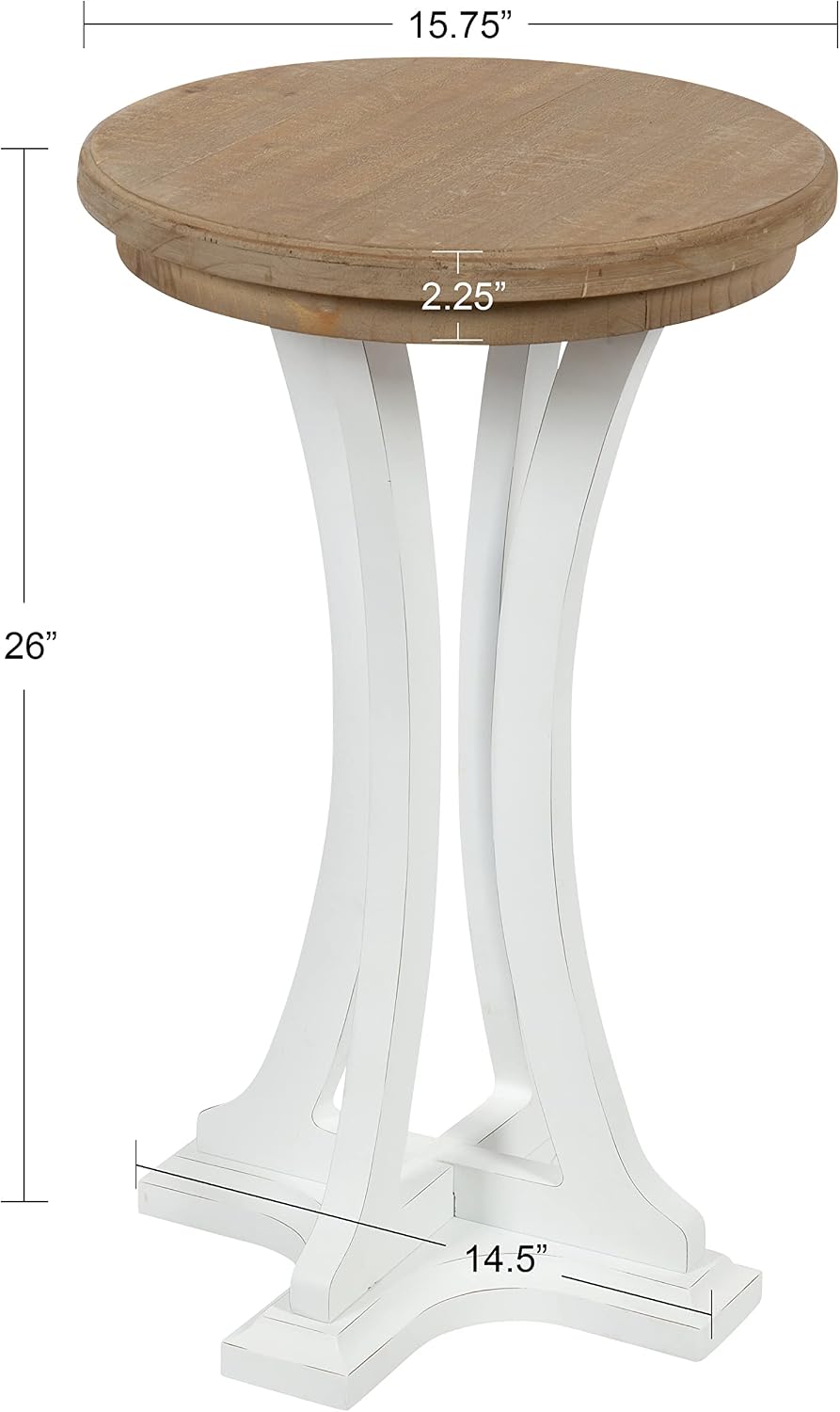 Kate and Laurel Linsley Farmhouse Side Table, 16 Inch Diameter, Rustic Brown and White, Decorative End Table with Rustic Style for Vintage Decor