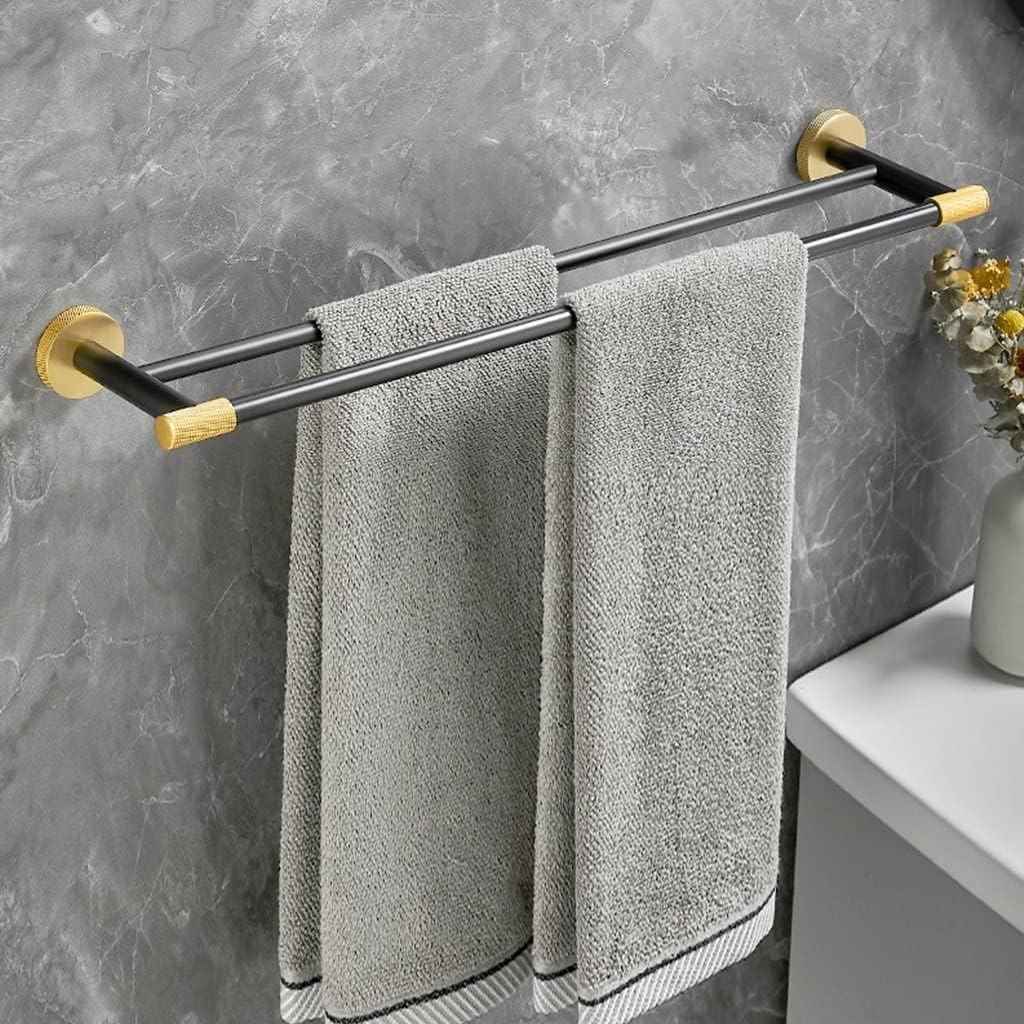 LSLYTQ Bathroom Light Luxury Towel Rack, All Copper Towel Rail, Bathroom All Copper Black and Gold Towel Bar