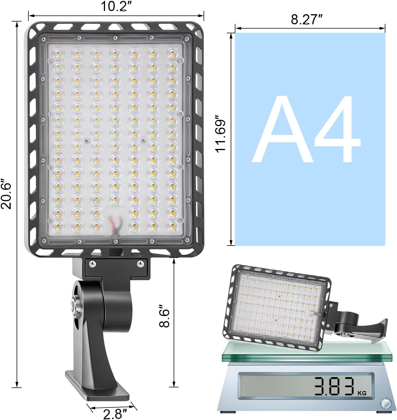 ledmo LED Parking Lot Light 240W Outdoor Flood Light Dusk to Dawn with Adjustable Wall Mount 37000lm IP65 LED Street Commercial Security Area Lighting for Yard Sport Barn Shop Warehouse 4 Pack