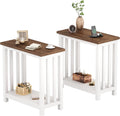 ChooChoo Farmhouse End Tables Set of 2, Narrow Side Tables for Small Spaces, Night Stands with Storage Shelf for Living Room and Bedroom, White and Brown