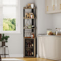 GarveeHome 69' Tall Corner Bar Cabinet with 5-Tier Shelves, Farmhouse Liquor Cabinet with Wine Rack & Glass Holder, Space-Saving Barn Door Storage Cabinet for Living Room Kitchen Home Bar - Gray