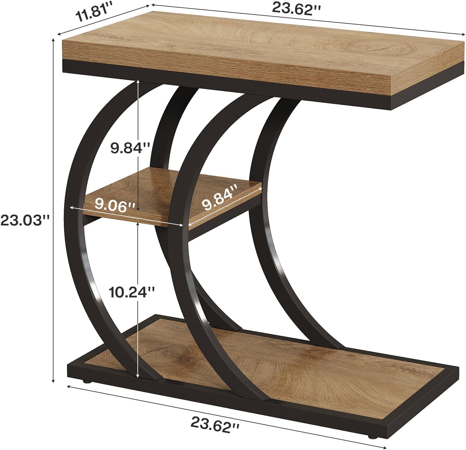 Tribesigns End Table Set of 2, 3-Tier Narrow Wood Couch C-Shaped Side Table with Storage, Industrial Nightstand for Bedroom, Small Spaces, Natural