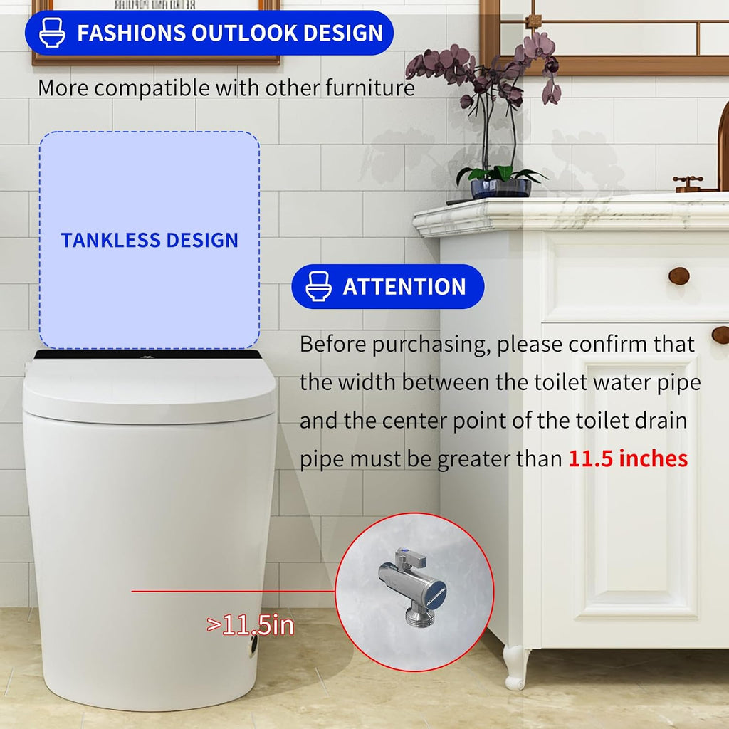 One Piece Toilet, Modern Bathroom Tankless Toilets Bowl, Updated PP Lids & Dual 1.0/1.28 GPF Foot Sensor Power Flush, 18 inch Comfort ADA Height Soft Closing Seat, 12' Rough-in, CEC Certified