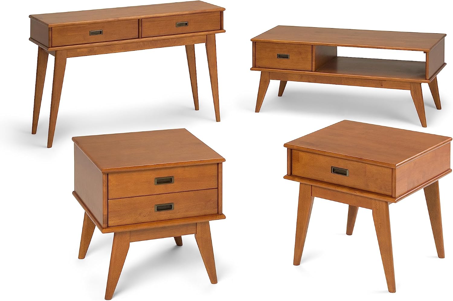 SIMPLIHOME Draper End Table - 22 inch Wide Solid Hardwood Rectangular Accent Table with Storage Drawer in Teak Brown, Mid-Century Modern Nightstand or Lamp Stand for Living Room or Bedroom