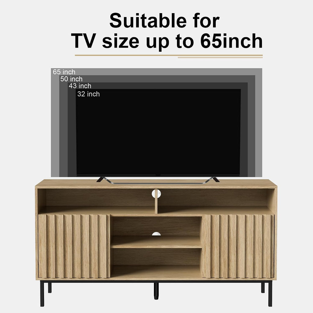 UEV Mid Century Modern 3-Piece Living Room Set,TV Stand Cabinet and 2 End Tables Set,Nightstand Set of 2, Wood Fluted TV Stand Sofa Side Table with 2 Drawers and Open Shelf for Living Room,Ivory White