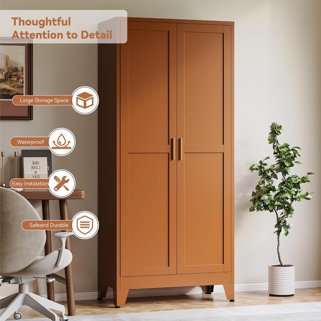 Baborokic 71H Tall Metal Storage Cabinet with 2 Doors and Adjustable Shelves,Kitchen Pantry Storage Cabinets,Tall Freestanding Cupboard for Bathroom,Office,Dining Room,Rustic Brown